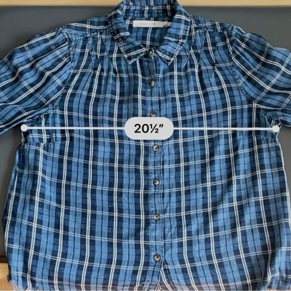 💠 Billy T Izzy Pleat Shirt Blue Scotch Plaid Size L - Picture 6 of 11